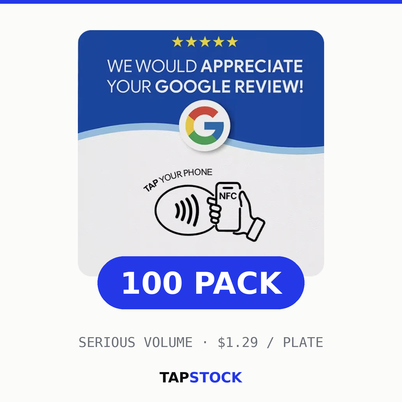 TapStock 100 Pack — NFC Review Plates